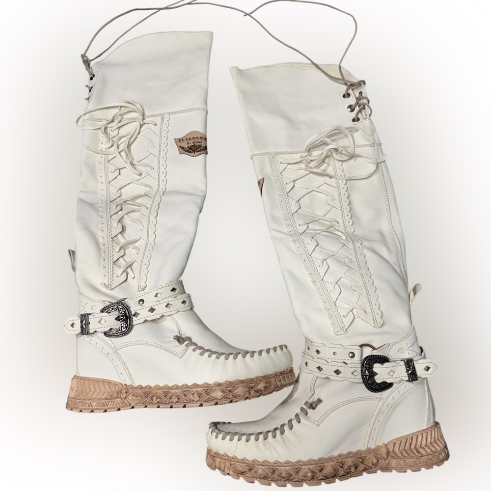 El Vaquero Italy Artemide Camel Blanche Wedge Moccasin Boots Size 40 NIB - Picture 8 of 16